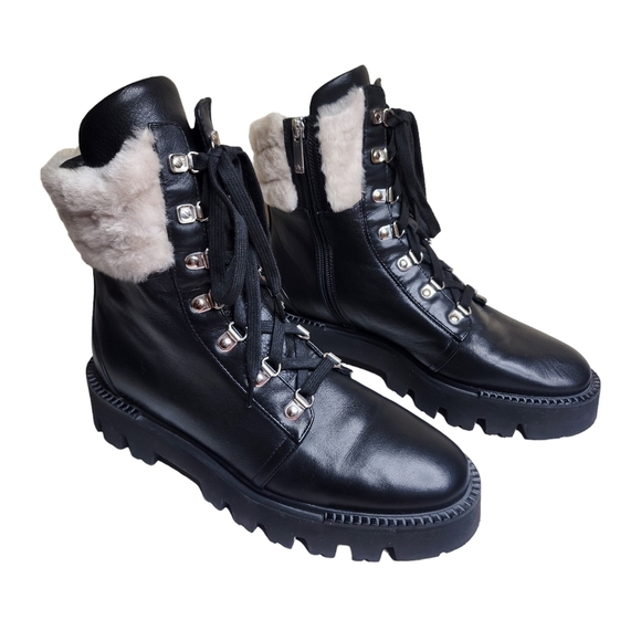 NWOB Aquatalia Alyssa women's black leather shearling trim